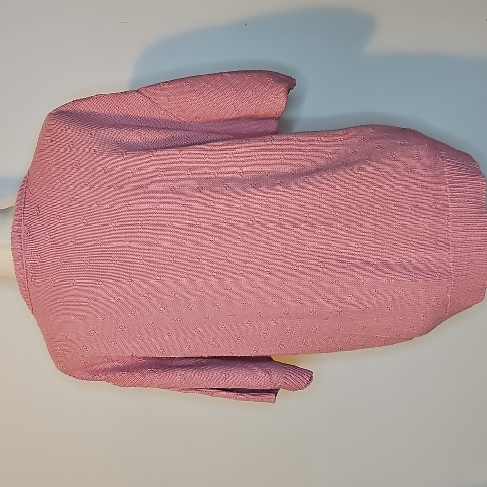 Vintage Liz Baker Pink Knit Short Sleeve Sweater Floral Embroidery Grandmacore - Picture 3 of 7